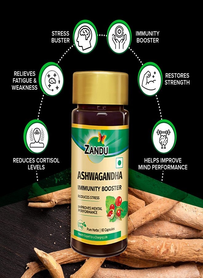 Zandu Ashwagandha Capsules, With Goodness of Natural Extracts of Ashwagandha, Helps Boost Immunity and Useful for Natural Body Strength, Stress Buster - (Pack of 60 Veg capsules x 2) - Image 3